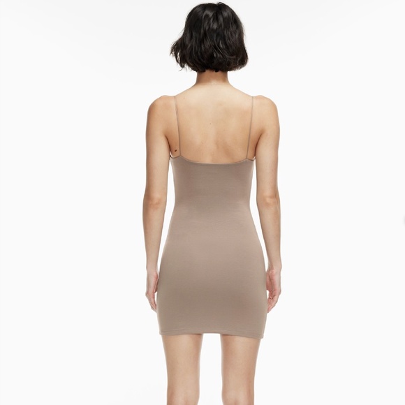 Aritzia Wilfred Free Tiny Dress Scoop-neck mini dress Taupe Size Medium - Picture 8 of 9